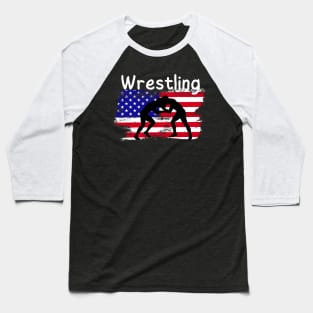 Wrestling USA Flag Baseball T-Shirt